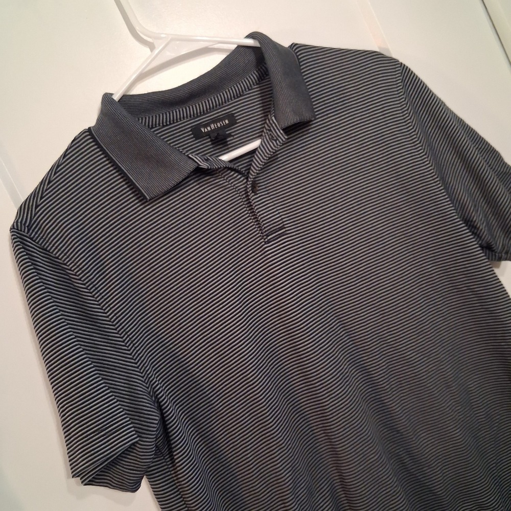 Van Heusen Polo Shirt Men S Gray Striped Modal Blend Business Casual Classic